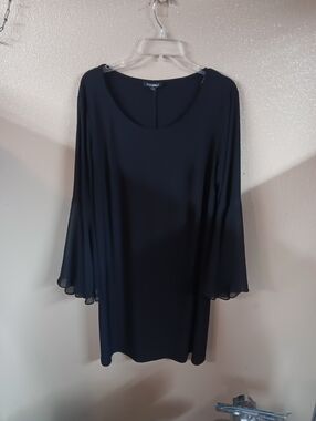 ROZ & ALI Blackl Bell Sleeve Round Neck Pullover Dress Womens Plus Size 2X